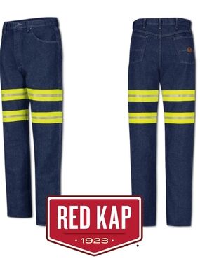 Red Kap Hi Vis Jeans Enhanced Visibility Industrial Work Uniform Relaxed Fit.
